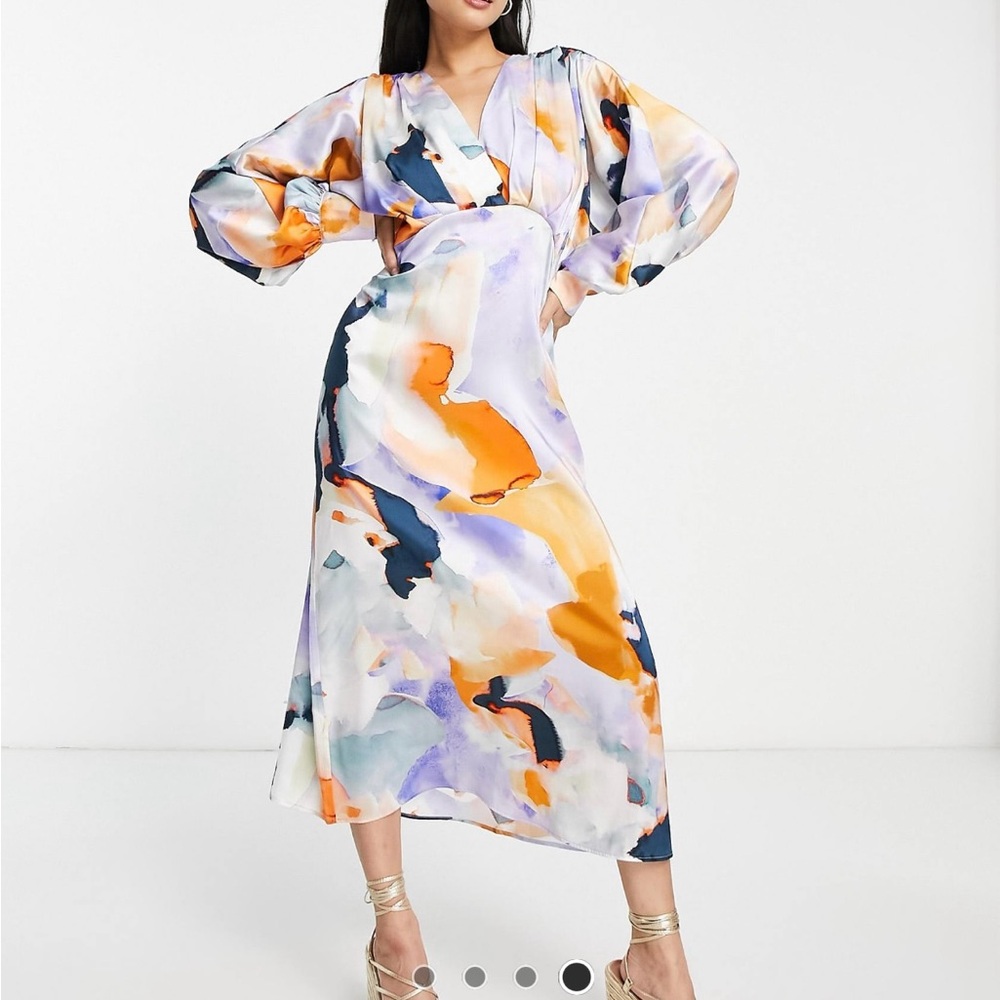 River Island Abstract Patterned Silk Midi Dress